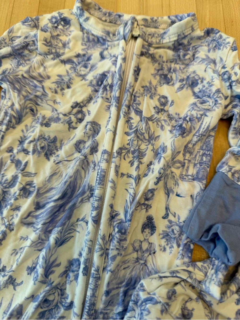 Posh Peanut Blue Floral Zip One-Piece Footies - 2 Pack - Picture 3 of 9
